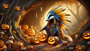Sila décore l'entrée de sa grotte pour Halloween