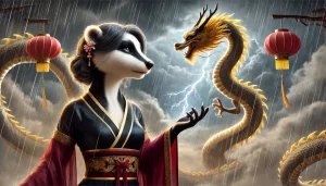 Sila contemple une tempête et observe les mouvements du dragon chinois au milieu de la tempête.